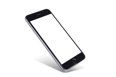 Siyah modern akıllı telefon modeli. Mobil akıllı telefon teknolojisi öndeki boş ekran stüdyo görüntüsü beyaz arkaplan üzerinde izole edilmiş telefon ve ekran maskesi yolu ile