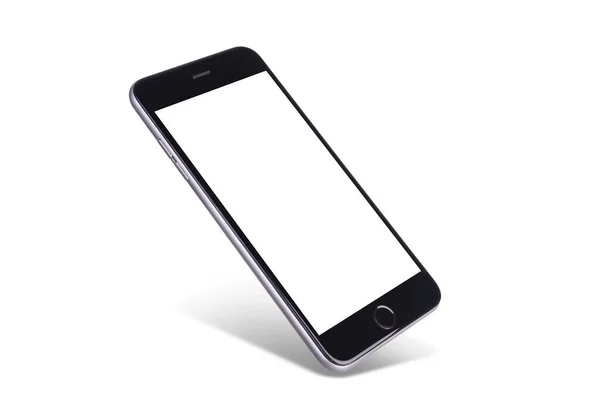 黒の現代的なスマートフォンのモックアップ 携帯電話の技術フロントブランクスクリーンスタジオは 電話や画面上のクリッピングマスクパスと白の背景に隔離されたショット — ストック写真