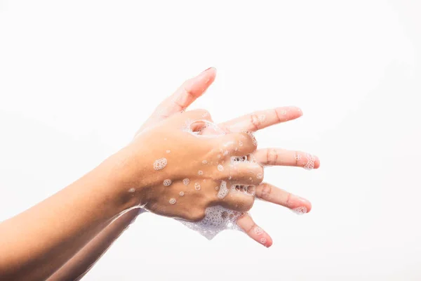 Close Jonge Aziatische Vrouw Wassen Handen Door Zeep Voor Reinheid — Stockfoto
