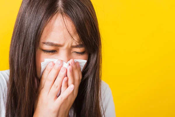 Portrait Asian Beautiful Young Woman Sad She Crying Wipe Mucus — Stock Photo, Image