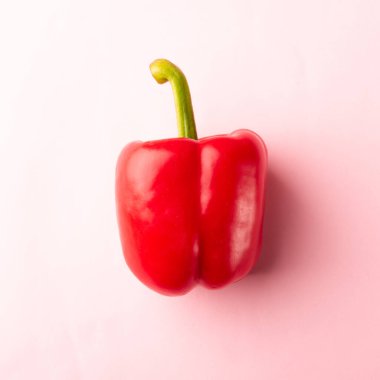 Pembe pastel arka planda çiğ kırmızı çan biberlerinin, taze organik sebzelerin, sağlıklı yaşam tarzı diyet gıda konseptinin üzerine yakın plan.