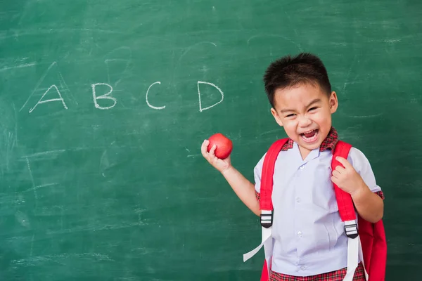 Vuelta Escuela Feliz Asiático Divertido Lindo Niño Pequeño Jardín Infantes Imagen de stock