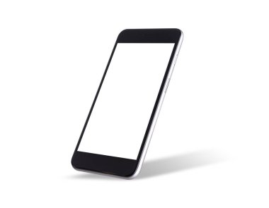 Siyah modern akıllı telefon modeli. Mobil akıllı telefon teknolojisi öndeki boş ekran stüdyo görüntüsü beyaz arkaplan üzerinde izole edilmiş telefon ve ekran maskesi yolu ile