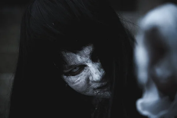 Γυναίκα Τρόμου Φάντασμα Κλείστε Πρόσωπό Της Αποκριές Έννοια — Φωτογραφία Αρχείου