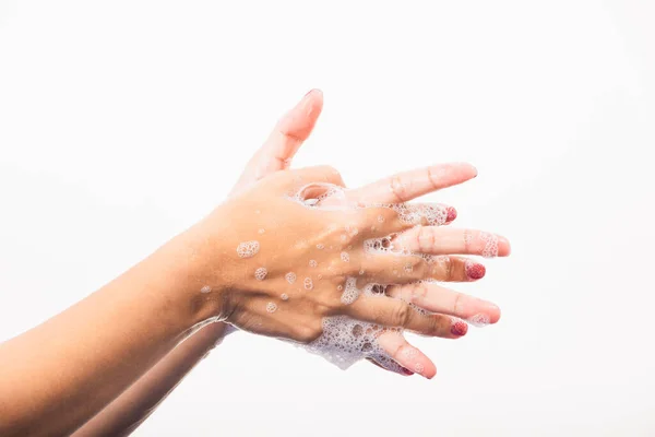 Close Jovem Mulher Asiática Lavar Mãos Por Sabão Para Limpeza — Fotografia de Stock