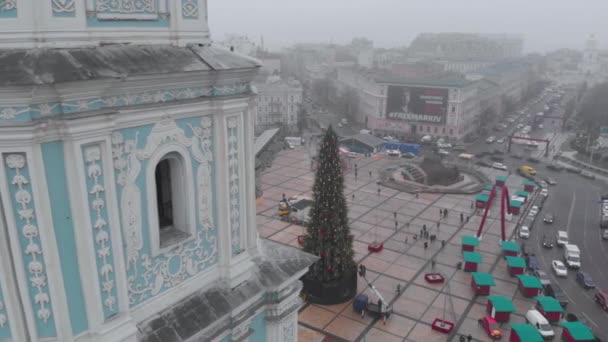 Wichtigster Weihnachtsbaum Der Nähe Der Sophienkathedrale Kiew Ukraine — Stockvideo