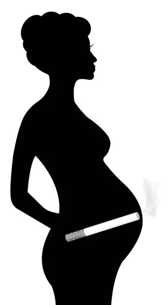 孕妇用香烟剪影向量例证 怀孕概念向量概要被隔绝在白色背景之下 — 图库矢量图片