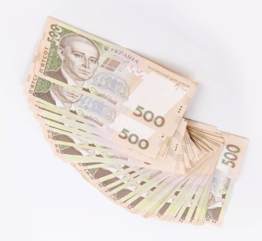 Para arka plan, beyaz arka plan üzerinde Ukrayna, enflasyon para birimi izole Ukraynalı hryvnia
