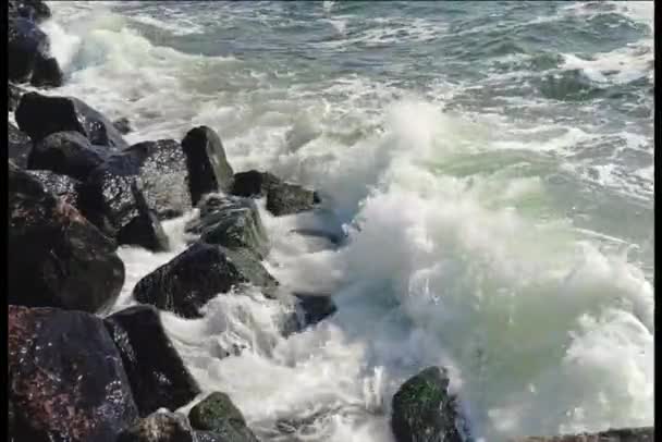 Stormy Sea Background Waves Slow Motion Sea Waves Natural Background — Stock Video