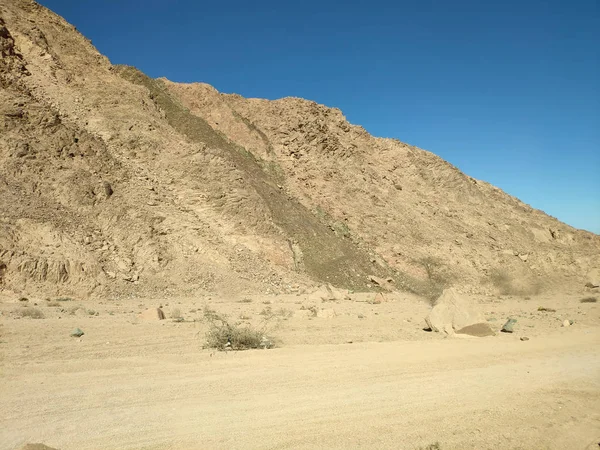 Sivatagi föld hegyekkel és tengerrel — Stock Fotó