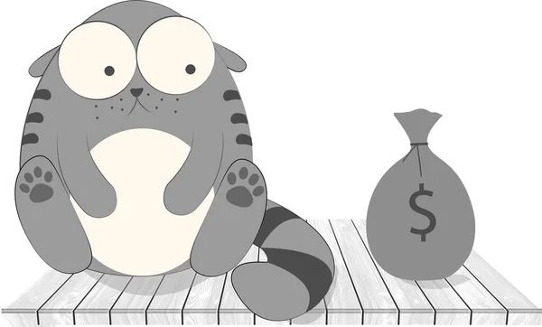 Funny Cat Money Bag Vector Illustration Cartoon Cat — Stock Vector