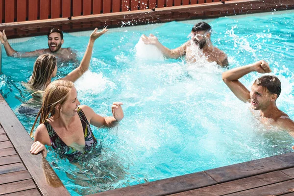 Young People Having Fun Exclusive Pool Party Happy Friends Enjoying — Stock Photo, Image