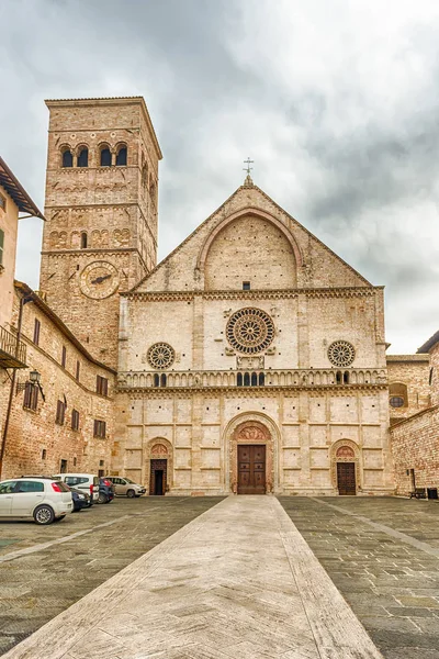 Buitenaanzicht Met Gevel Van Middeleeuwse Kathedraal Van Assisi Italië Kerk — Stockfoto