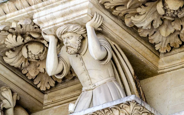 Skulptur Fasaden Kyrkan Det Heliga Korset Lecce Mästerverk Barockkonst Salento — Stockfoto