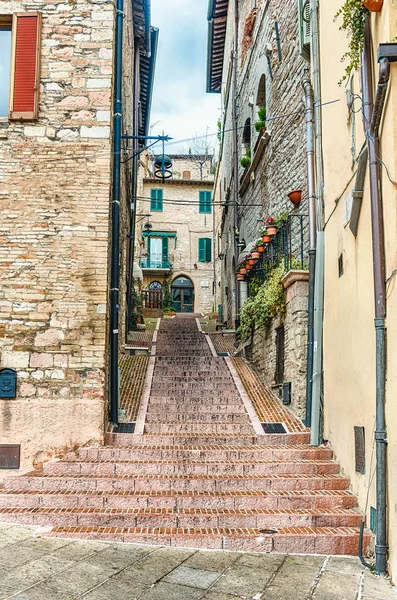 Passeggiando Pittoresche Antiche Vie Assisi Una Delle Più Belle Città — Foto Stock