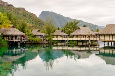 Moorea 'da deniz aşırı bungalovlar, Fransız Polinezyası
