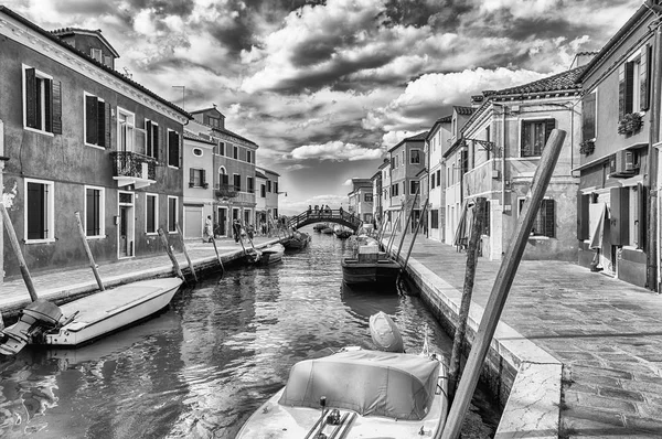 Живописные Дома Вдоль Канала Острове Бурано Венеция Италия Остров Является — стоковое фото