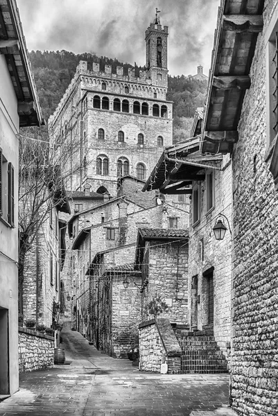 Kilátás Palazzo Dei Consoli Gubbio Umbria Közép Olaszország Egy Középkori — Stock Fotó