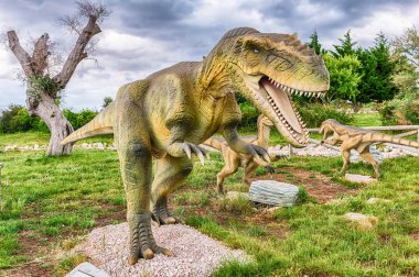 SAN MARCO IN LAMIS, ITALY - JUNE 9: Carcharodontosaurus dinosaur, featured in the Dino Park in San Marco in Lamis, small town in southern Italy, June 9, 2018 clipart