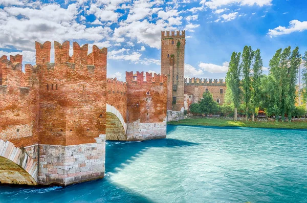 Castelvecchio Híd Más Néven Scaliger Híd Ikonikus Landmark Verona Olaszország — Stock Fotó