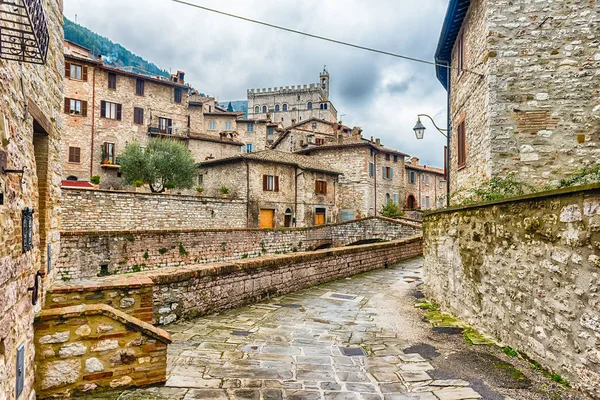 Procházky Malebných Starobylých Ulicích Gubbio Jednoho Nejkrásnějších Středověkých Měst Střední — Stock fotografie