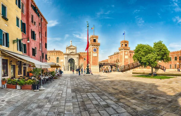 Venice Olaszország Április Panorámás Kilátás Nyílik Festői Bejárat Velencei Arsenal — Stock Fotó