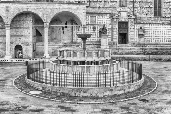 View Fontana Maggiore Monumental Medieval Fountain Located Cathedral Palazzo Dei — Stock Photo, Image