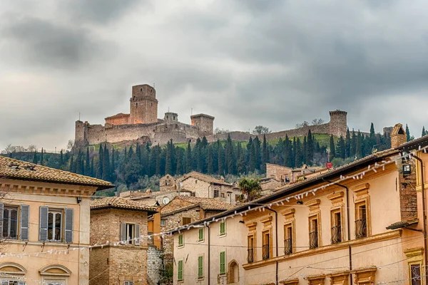 Uitzicht Rocca Maggiore Middeleeuwse Vesting Domineert Stad Assisi Een Van — Stockfoto
