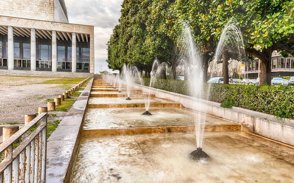 Fontaine Panoramique Architecture Néoclassique Emblématique Dans Quartier Eur Rome Italie — Photo