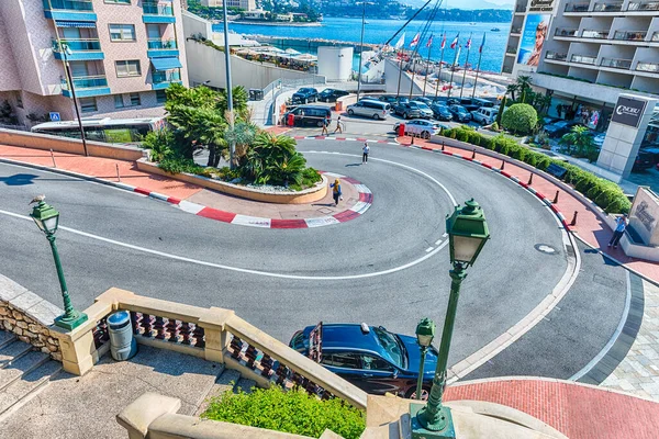 モンテカルロ モナコ 8月13日 モナコのモンテカルロに位置するモナコグランプリ回路の最も有名なセクションの1つであるフェアモントヘアピンまたはローズカーブは 8月の13 2019で見られます — ストック写真