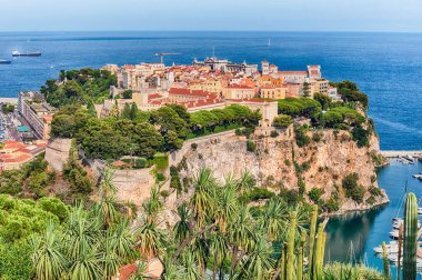 Monako şehrinin panoramik manzarası, nam-ı diğer Le Rocher veya The Rock, Monako Prensliği, Cote d 'Azur, Fransız Rivierası