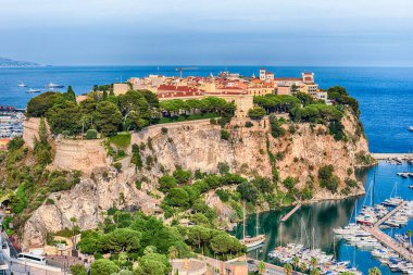 Monako şehrinin panoramik manzarası, nam-ı diğer Le Rocher veya The Rock, Monako Prensliği, Cote d 'Azur, Fransız Rivierası