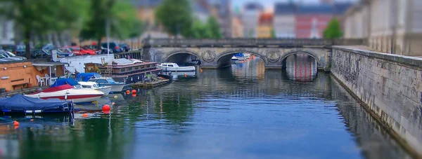 Cityscape Canal Copenhagen Denmark Tiltshift Effect — стокове фото