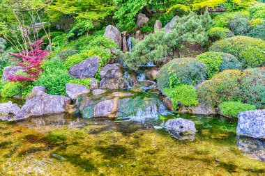 Roma Botanik Bahçesi 'nin içindeki güzel Japon bahçesi, 28 Nisan 2019.