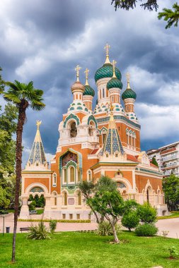 İkonik Aziz Nicholas Ortodoks Katedrali, Nice 'in en büyük simgelerinden biri, Cote d' Azur, Fransa