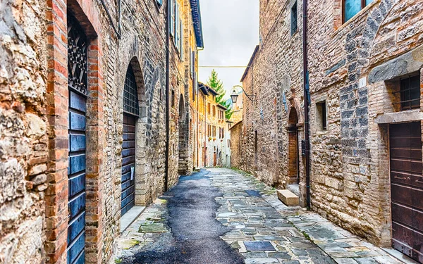 Promenade Dans Les Rues Pittoresques Anciennes Gubbio Une Des Belles — Photo