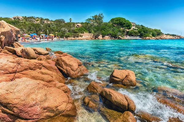 Vue Sur Plage Enchanteresse Capriccioli Des Beaux Endroits Balnéaires Nord — Photo