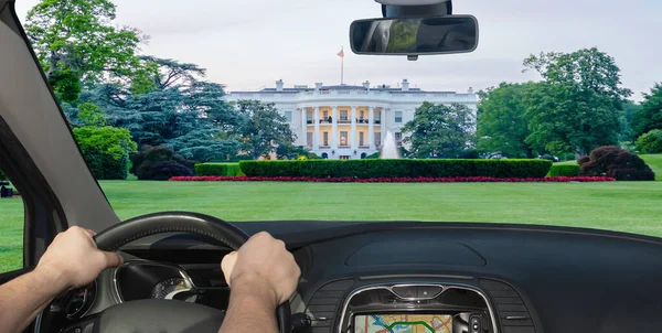 Conduciendo Coche Hacia Casa Blanca Washington Oficina Ejecutiva Del Presidente — Foto de Stock