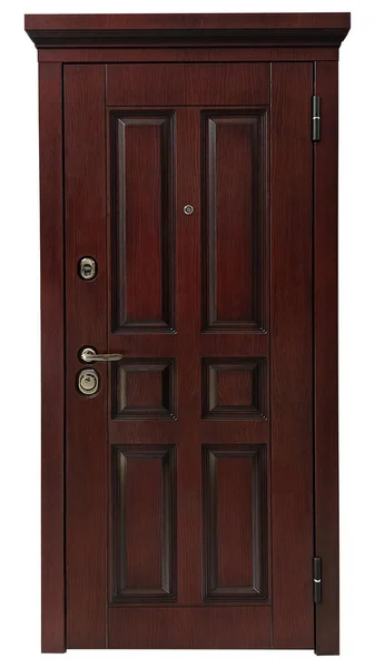 Metal Entrance Door Door Frame Two Keyholes Peephole Isolated White — Stock Photo, Image