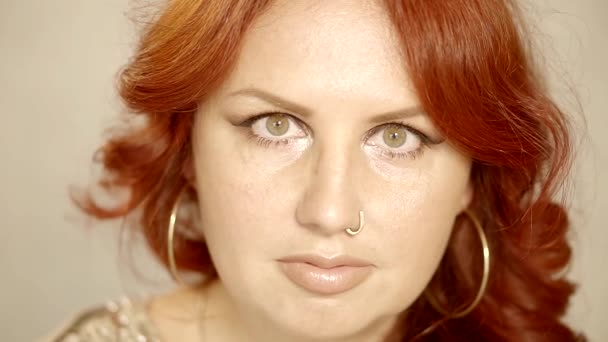 Close Up Portrait Of A Woman With Red Hair With Bad Skin Around
