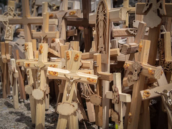 Many wooden crosses in the Hill of Crosses in Lithuania