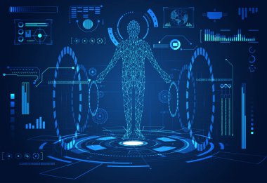 soyut teknoloji UI futuristik konsepti. İnsan dijital sağlık hud arayüz dijital veri grafiği, iletişim, canlılık yenilik hologram unsurları üzerinde Merhaba tech gelecekteki tasarım arka plan