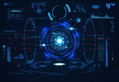 Dijital veri grafiği, iletişim, bilgi işlem ve daire yüzde canlılık yenilik teknoloji UI fütüristik konsept hud arabirimi hologram öğeleri üzerinde Merhaba tech gelecekteki tasarım arka plan soyut