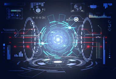 Dijital veri grafiği, iletişim, bilgi işlem ve daire yüzde canlılık yenilik teknoloji UI fütüristik konsept hud arabirimi hologram öğeleri üzerinde Merhaba tech gelecekteki tasarım arka plan soyut