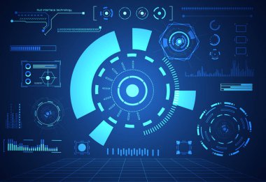 Dijital veri grafiği, iletişim, bilgi işlem ve daire yüzde canlılık yenilik teknoloji UI fütüristik konsept hud arabirimi hologram öğeleri üzerinde Merhaba tech gelecekteki tasarım arka plan soyut
