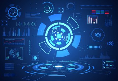 Dijital veri grafiği, iletişim, bilgi işlem ve daire yüzde canlılık yenilik teknoloji UI fütüristik konsept hud arabirimi hologram öğeleri üzerinde Merhaba tech gelecekteki tasarım arka plan soyut