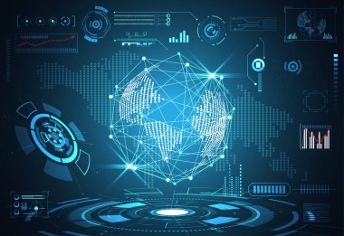 soyut teknoloji UI Fütüristik Konsept dünya hud arabirimi hologram öğeleri dijital veri grafiği, iletişim, bilgisayar, yüzde canlılık yenilik üzerinde Merhaba tech gelecekteki tasarım arka plan daire