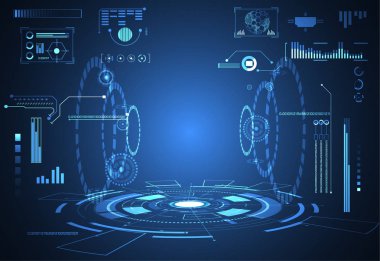 Dijital veri grafiği, iletişim, bilgi işlem ve daire yüzde canlılık yenilik teknoloji UI fütüristik konsept hud arabirimi hologram öğeleri üzerinde Merhaba tech gelecekteki tasarım arka plan soyut