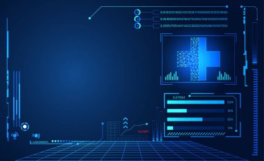 Dijital veri grafiği, iletişim, bilgi işlem ve daire yüzde canlılık yenilik teknoloji UI fütüristik konsept hud arabirimi hologram öğeleri üzerinde Merhaba tech gelecekteki tasarım arka plan soyut