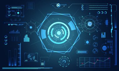 Dijital veri grafiği, iletişim, bilgi işlem ve daire yüzde canlılık yenilik teknoloji UI fütüristik konsept hud arabirimi hologram öğeleri üzerinde Merhaba tech gelecekteki tasarım arka plan soyut
